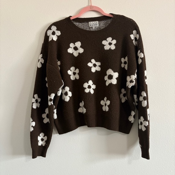 Major Label Group Vintage 90s Brown & White Floral Cropped Sweater Size XL - Picture 3 of 10